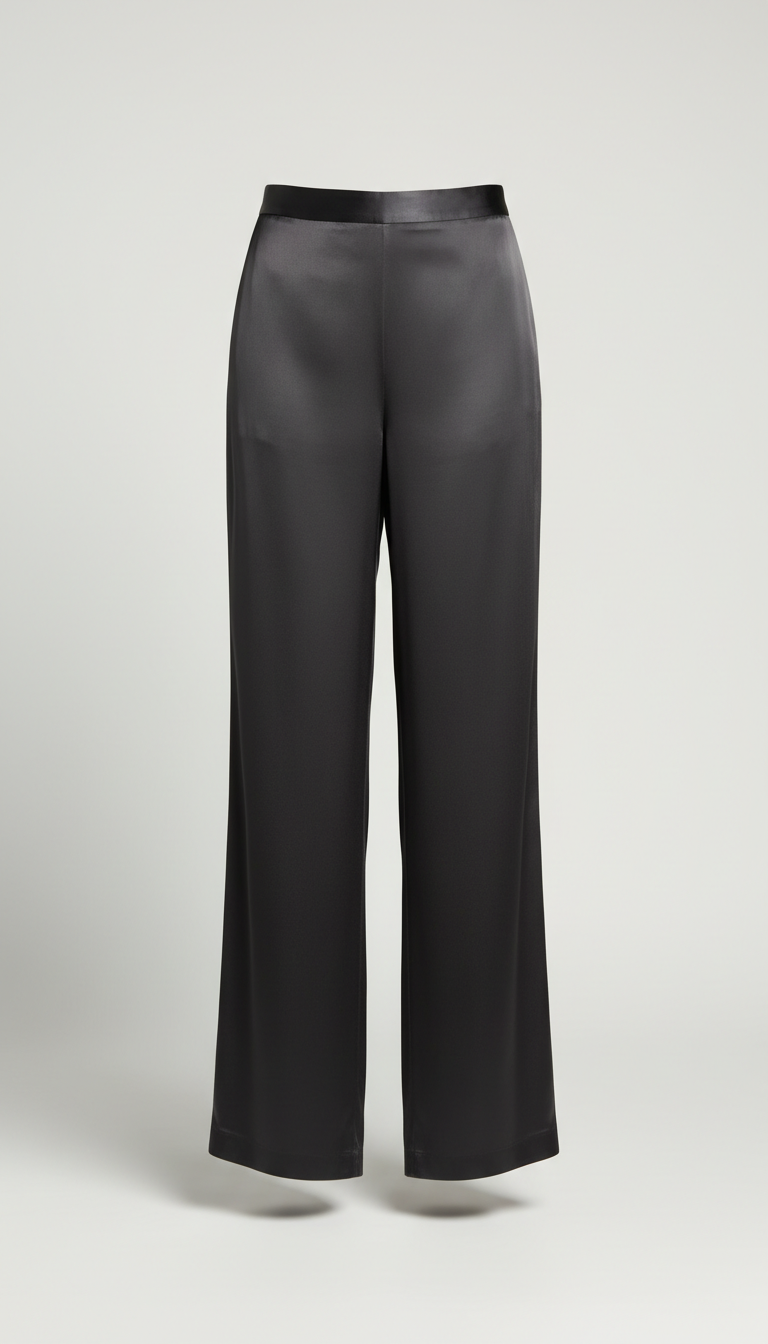 Graphite Black Silk Wide-Leg Trousers